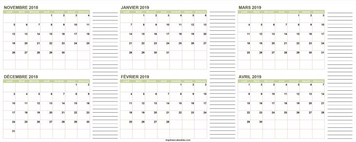 Calendrier Novembre 2018 À Avril 2019 | Calendrier Pour Imprimer dedans Calendrier 2018 À Télécharger Gratuit