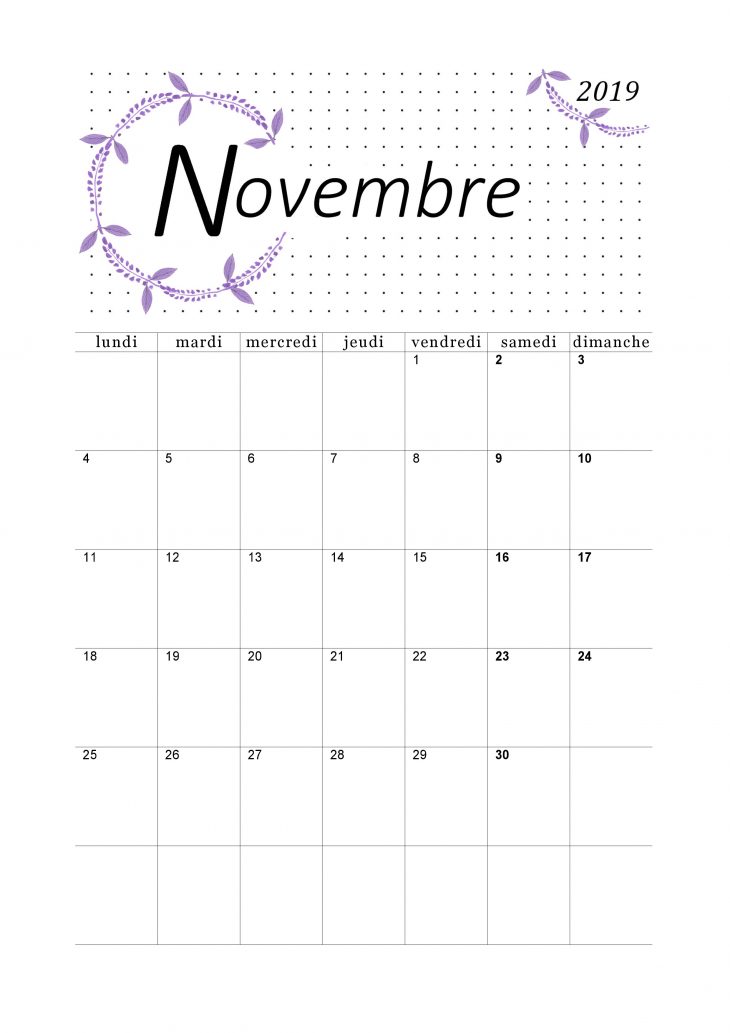 Calendrier Novembre 2019 À Imprimer – Calendriers destiné Imprimer Des Calendriers