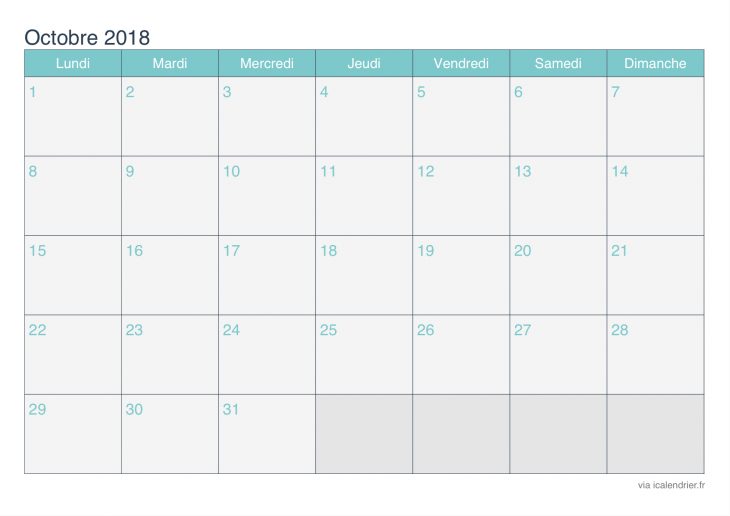 Calendrier Octobre 2018 À Imprimer – Icalendrier concernant Calendrier 2018 A Imprimer Par Mois