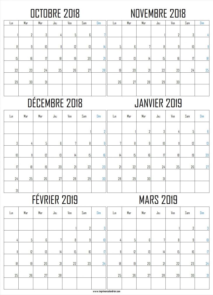 Calendrier Octobre 2018 À Mars 2019 | Calendrier Pour Imprimer encequiconcerne Calendrier Mars 2018 À Imprimer