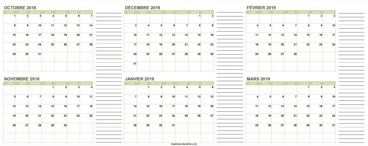 Calendrier Octobre 2018 À Mars 2019 | Calendrier Pour Imprimer tout Calendrier Mars 2018 À Imprimer