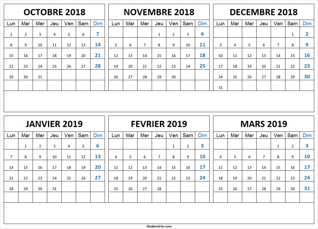 Calendrier Octobre 2018 À Mars 2019 Pour Imprimer Archives pour Calendrier Mars 2018 À Imprimer 