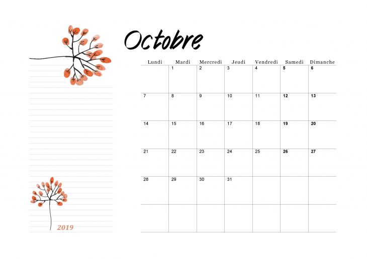 Calendrier Octobre 2019 À Imprimer – Calendriers Imprimables à Imprimer Des Calendriers