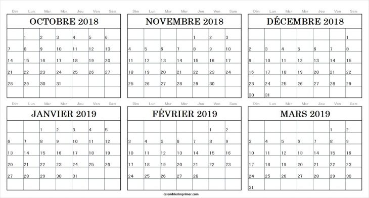 Calendrier Octobre Novembre Décembre 2018 Janvier Février concernant Calendrier Mars 2018 À Imprimer