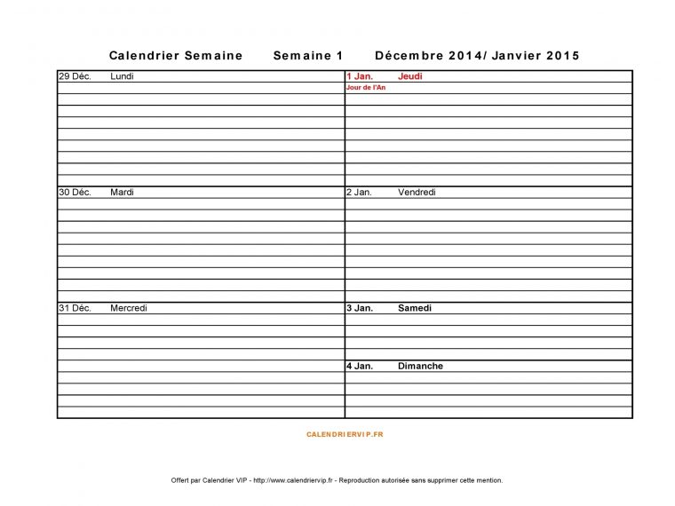 Calendrier Semaine 2015 destiné Calendrier De La Semaine À Imprimer