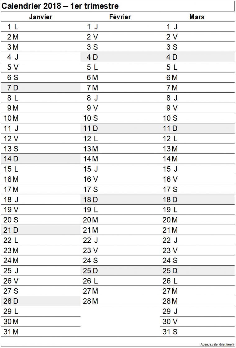 Calendrier Trimestriel 2018-2019 À Imprimer Gratuitement Au concernant Agenda 2018 À Imprimer Gratuit