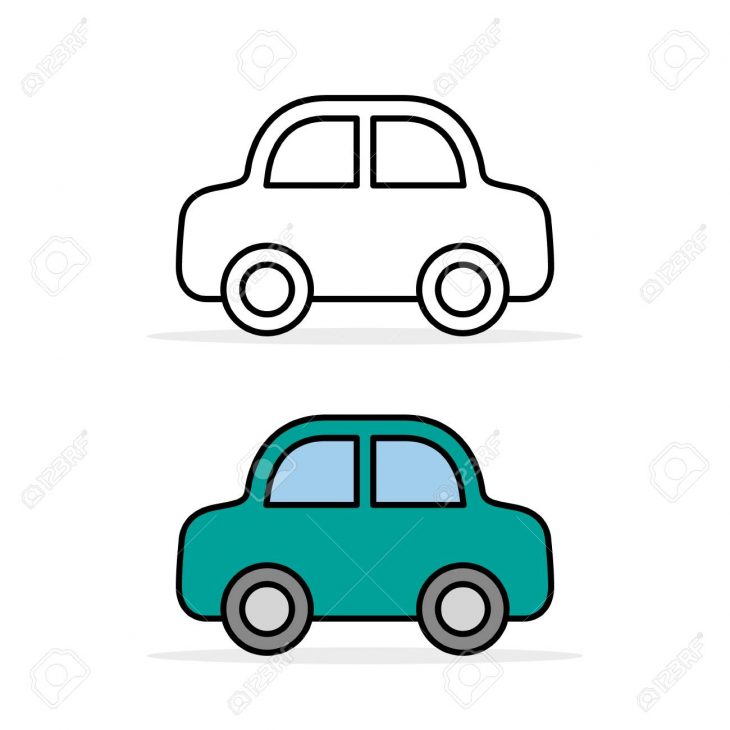 Car Icon Set, Outline And Color, Vector Line Flat Simple Cartoon.. serapportantà Dessiner Une Voiture Facile