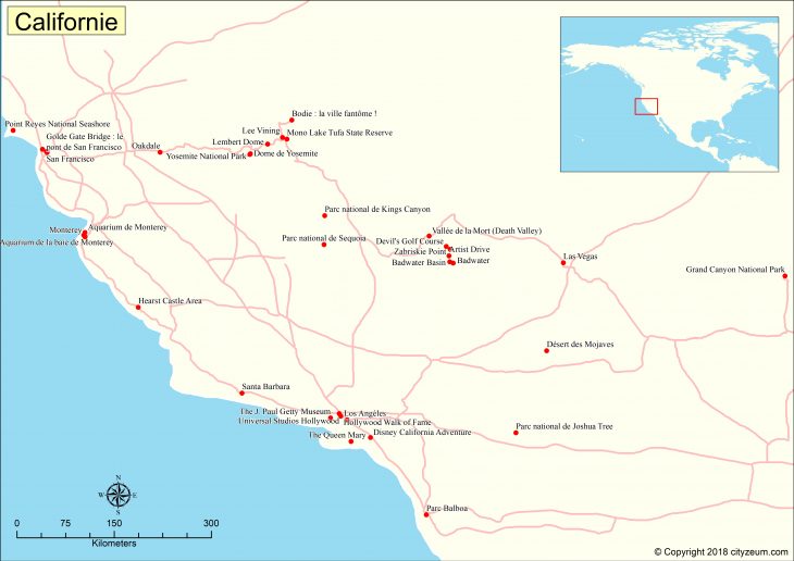 Carte De Californie Plan Des 84 Lieux À Voir pour Placer Des Villes Sur Une Carte