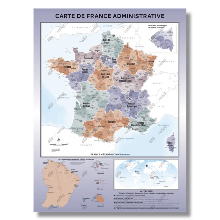 Carte De France Administrative – Modèle Aventurine – Affiche 60X80Cm à Le Découpage Administratif De La France