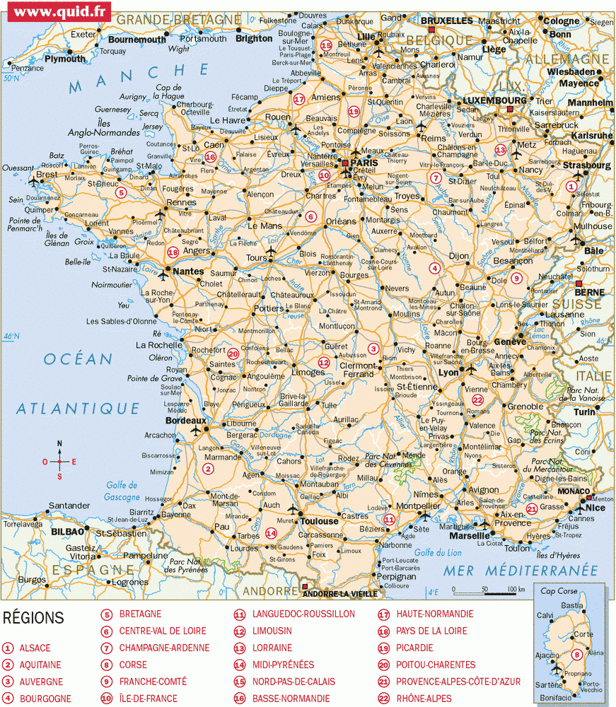Carte De France Départements Villes Et Régions » Vacances à La Carte De France Et Ses Régions