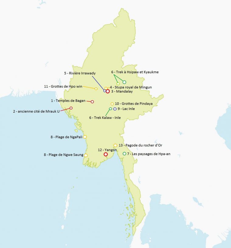 Carte De La Birmanie Détaillée À Imprimer: Les Endroits À pour Carte Du Sud Est De La France Détaillée