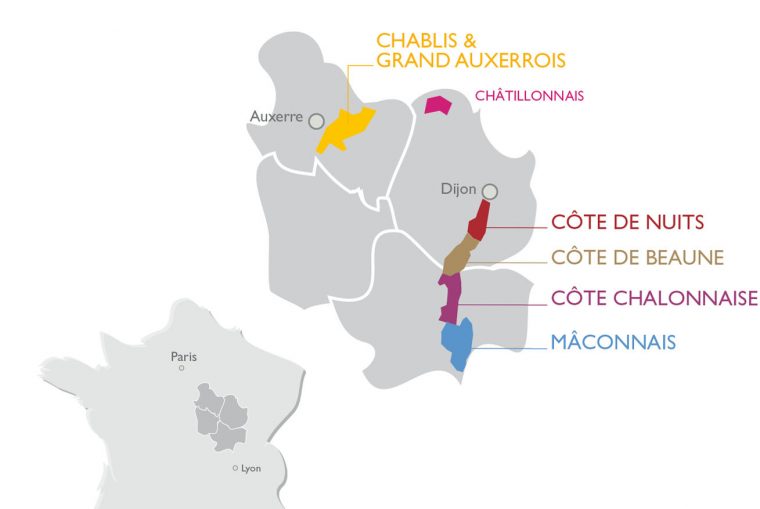 Carte De La Bourgogne Viticole Et Ses Cinq Régions – Vins De dedans La Carte De France Et Ses Régions