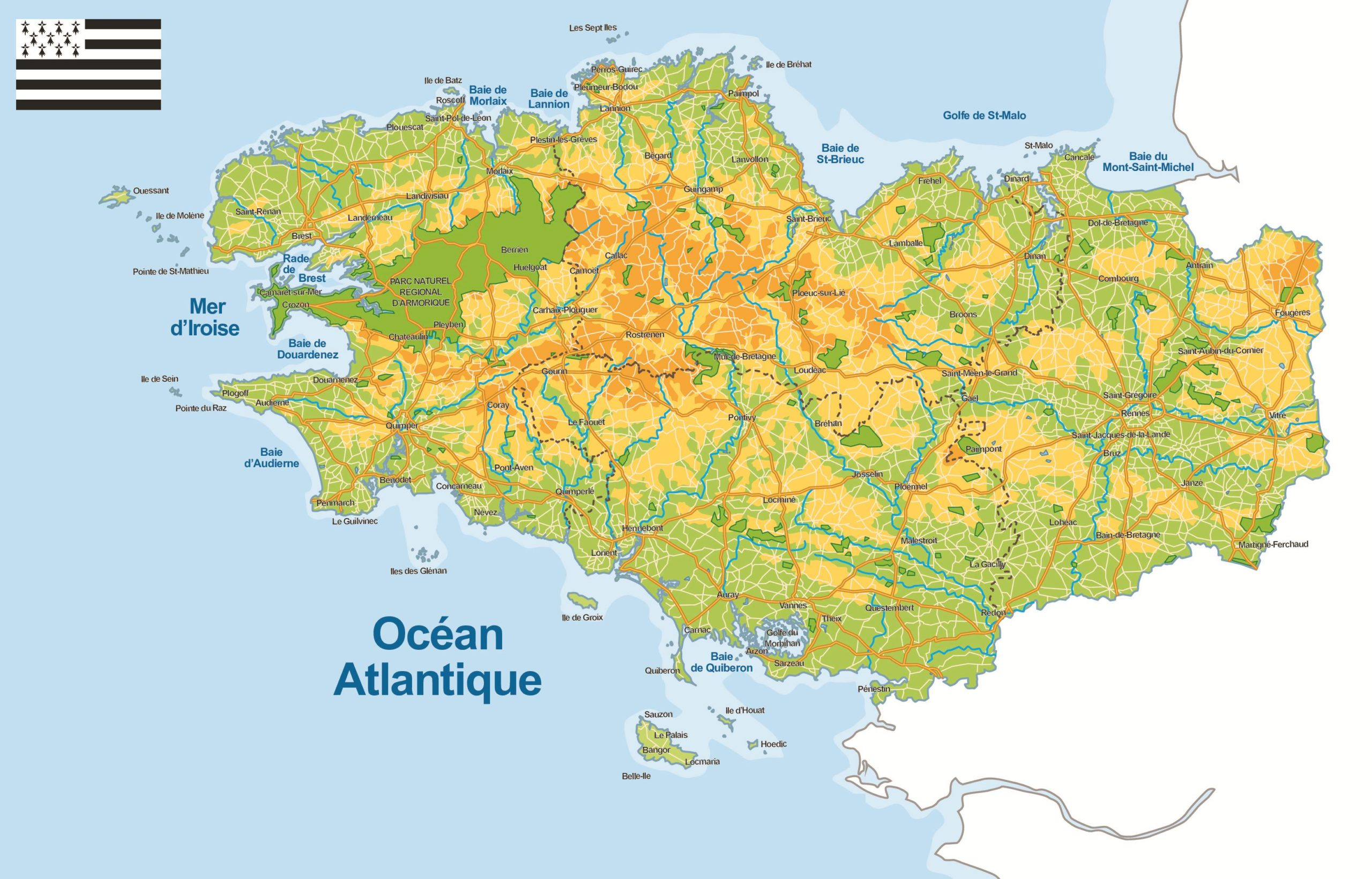 Carte De La Bretagne (Administrative) - Villes, Relief à Carte Des Départements D Ile De France 