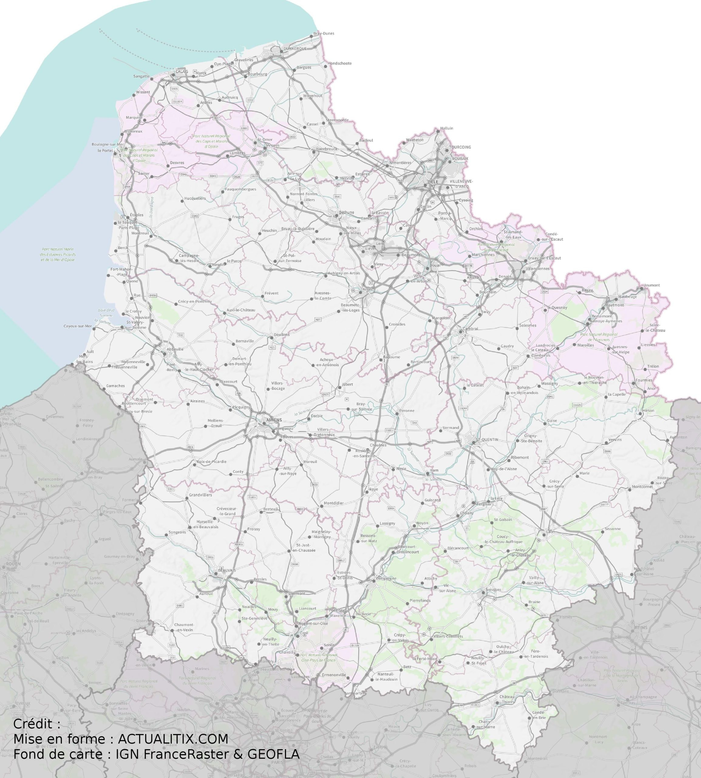 Carte Des Hauts-De-France - Hauts-De-France Carte Des Villes pour Carte Des Départements Et Villes