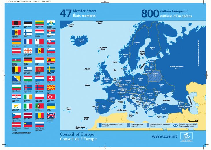 Carte Des Pays Membres Du Conseil De L'europe / Map Of The pour Pays Membre De L Europe