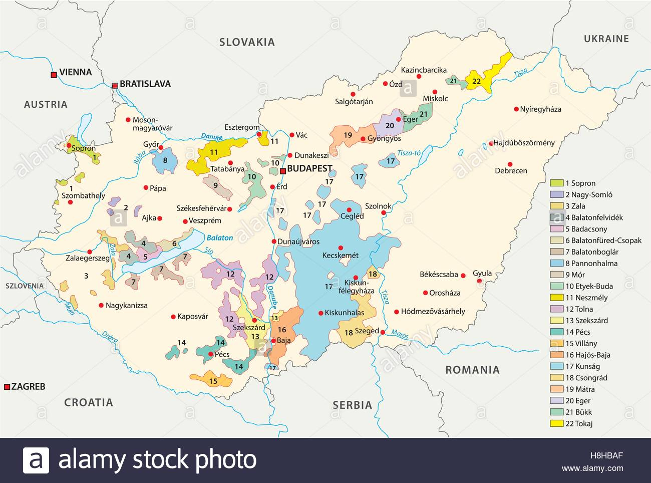 Carte Des Régions Viticoles De La Hongrie Vecteurs Et concernant Carte Des 22 Régions 