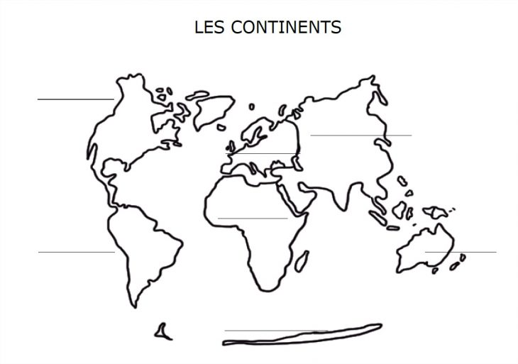 Carte Du Monde Avec Les Continents À Compléter concernant Carte De France Muette À Compléter