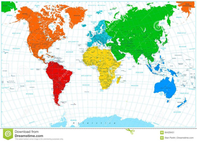 Carte Du Monde Avec Les Continents Colorés Illustration De dedans Carte Du Monde Avec Continent