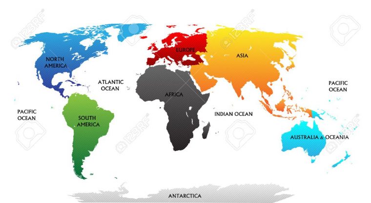 Carte Du Monde Avec Les Continents En Fonction Des Couleurs Toutes Les  Étiquettes Sont Dans La Couche Séparée tout Carte Du Monde Avec Continent