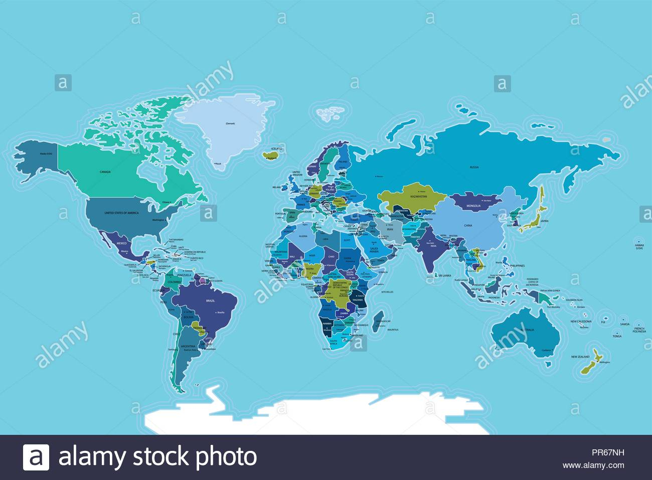 Carte Du Monde Avec Les Pays. Carte Vectorielle Illustration tout Carte Du Monde Avec Capitales Et Pays