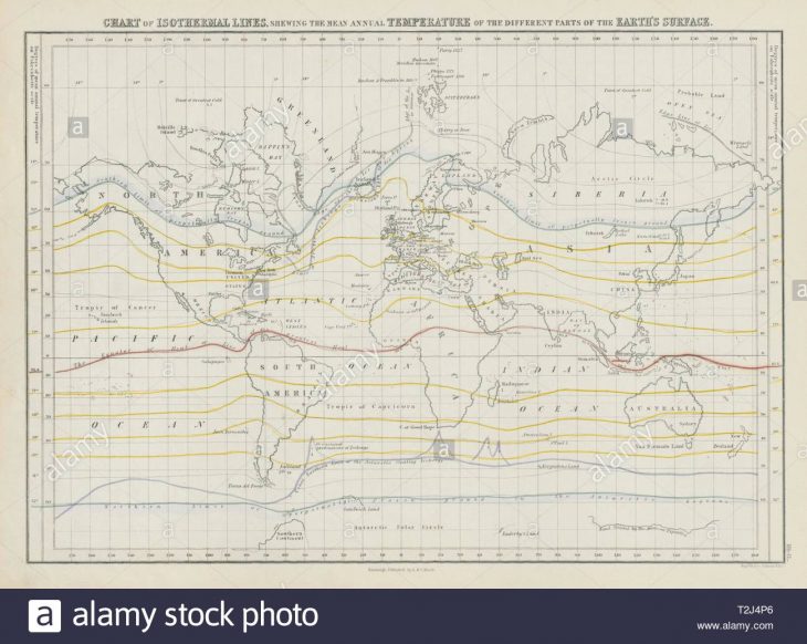 Carte Du Monde Des Lignes Isothermes. La Température destiné Carte Du Monde En Ligne