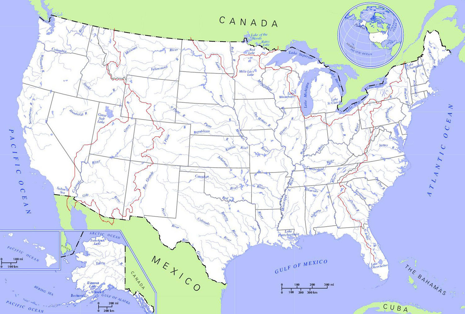 Carte Fleuves États-Unis, Carte Des Fleuves Des États-Unis intérieur Carte Des Fleuves