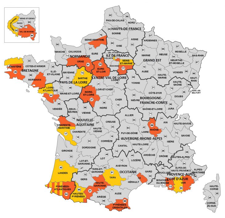 Carte-France-Implantation-Departements-Regions – Réseau destiné Carte De France Par Régions Et Départements