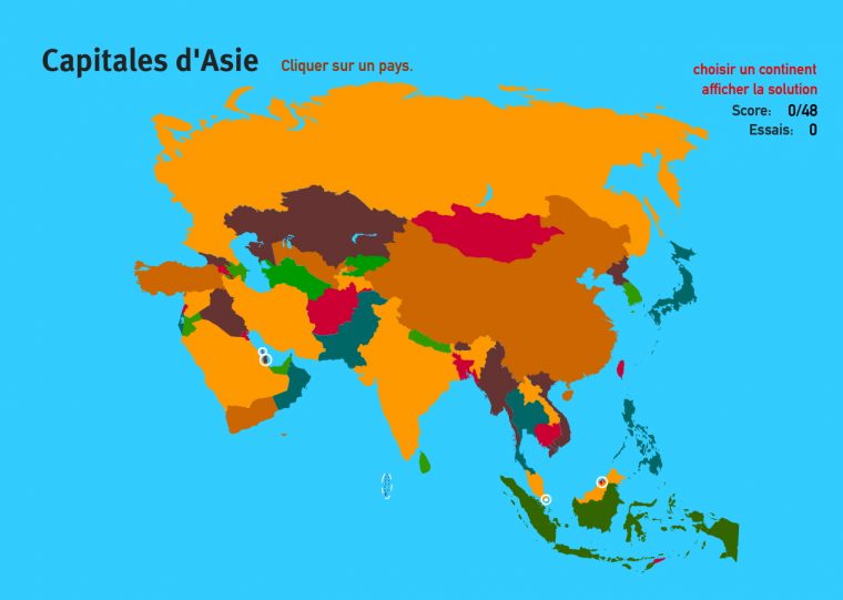 Carte Interactive D'asie Capitales D'asie. Jeux De concernant Jeu Des Capitales