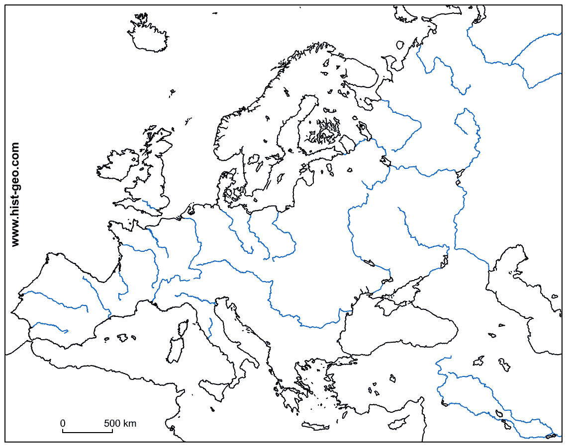 Carte Muette Des Principaux Cours D'eau De L'europe Continentale serapportantà Carte Fleuve Europe Vierge