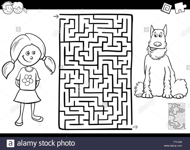 Cartoon Noir Et Blanc Illustration De Labyrinthe Labyrinthe encequiconcerne Jeux Animaux Pour Fille