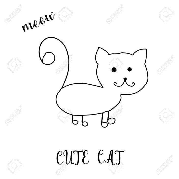 Childrens Dessin Un Joli Chat. Le Modèle Pour La Peinture. Main Dessiné  Dans Un Style Enfants Drôle. Dessin Animé. Doodles. Vector Illustration  Isolé pour Modele Dessin Enfant