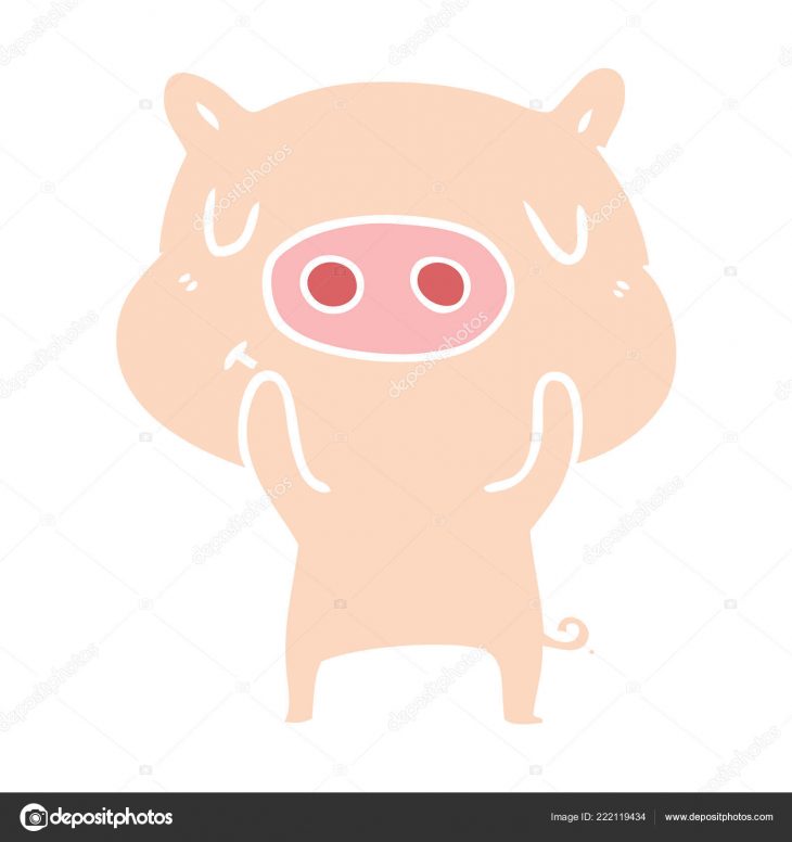 Cochon Content Couleur Plat Style Dessin Animé — Image intérieur Dessin De Cochon En Couleur