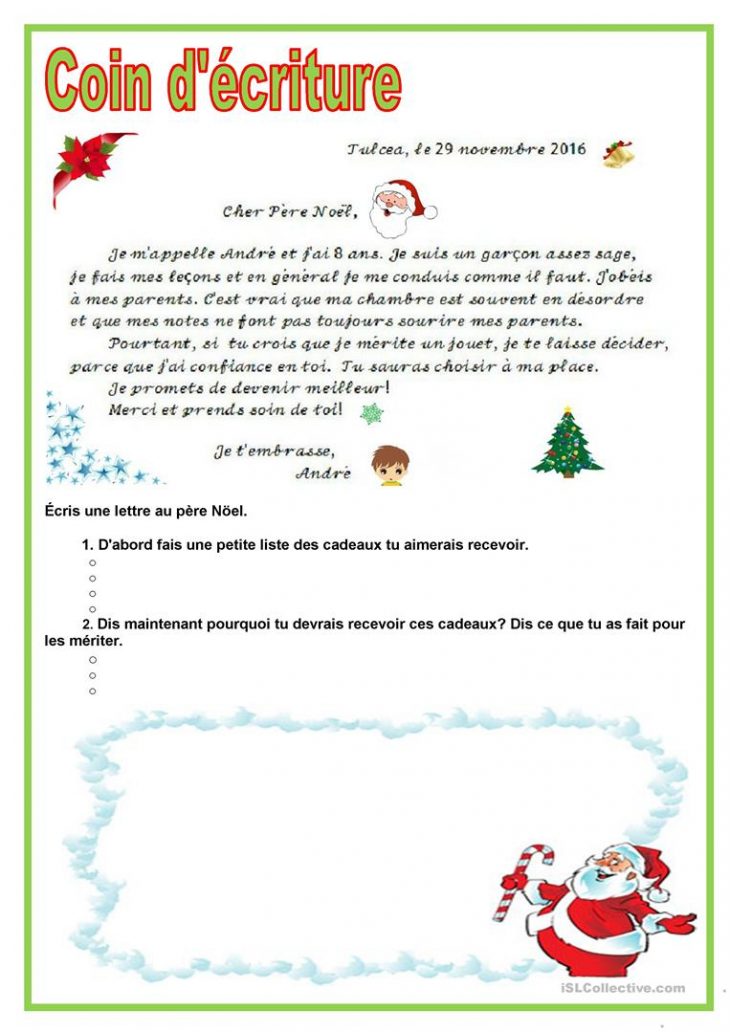 Coin D'écriture – Lettre Au Père Noël – Français Fle Fiches intérieur Ecriture De Noel A Imprimer