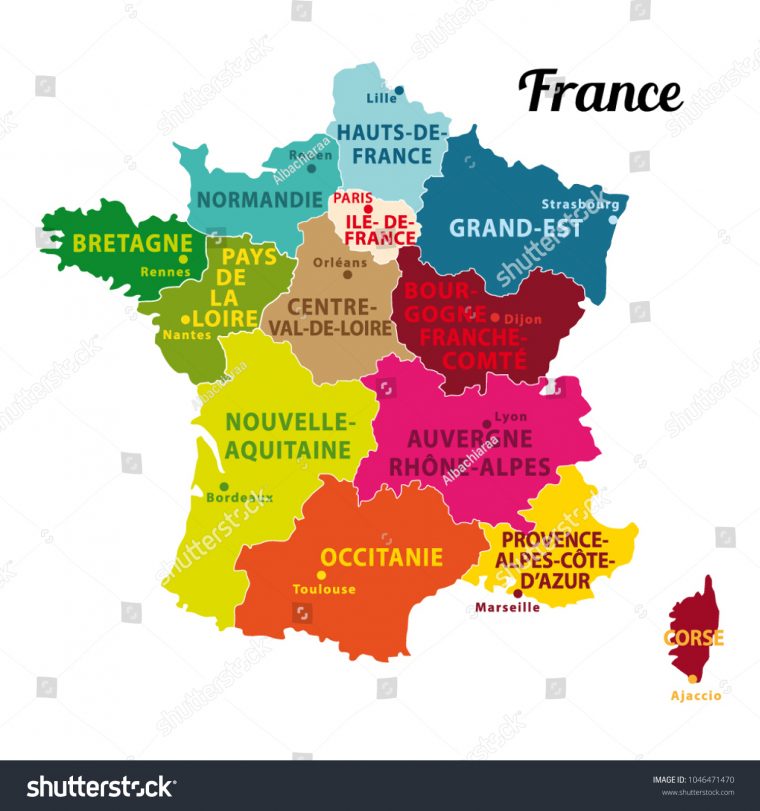 Colorful Map France New Regions Capitals Stock Image serapportantà Map De France Regions