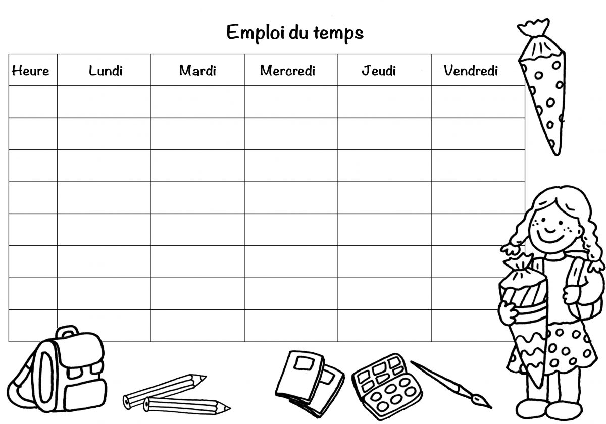 Coloriage À Imprimer : Emploi Du Temps Spécial Filles avec Coloriage