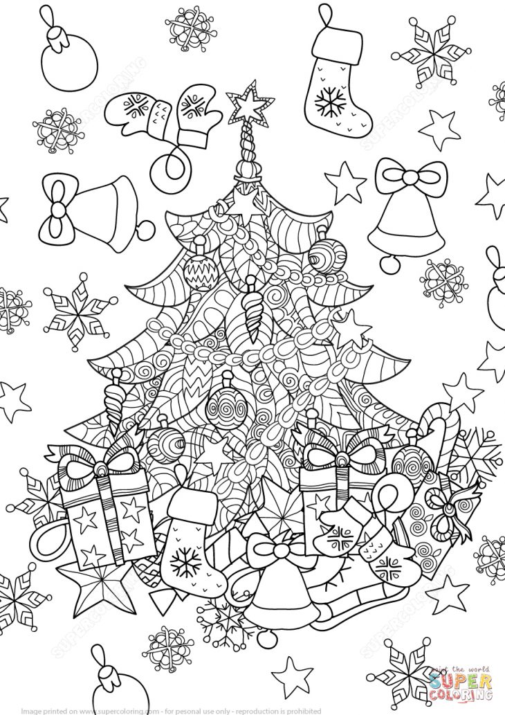 Coloriage – Arbre De Noël Du Zentangle | Coloriages À intérieur Coloriage Village De Noel