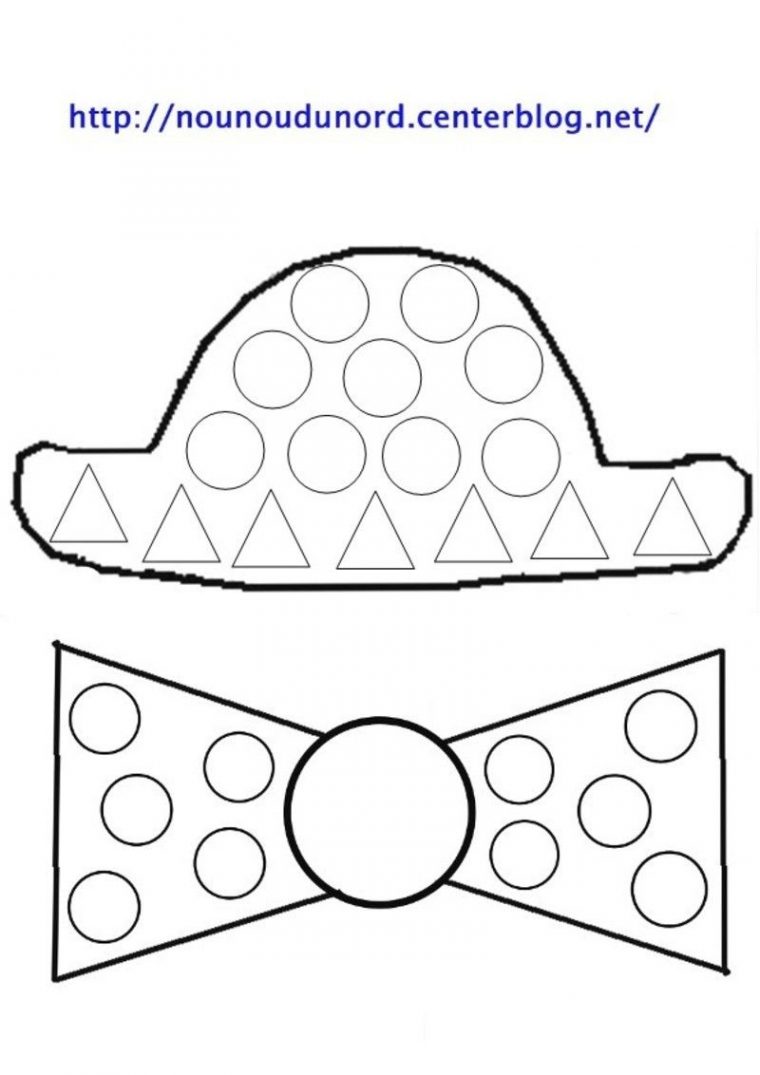 Coloriage Chapeau Et Noeud, Et À Gommettes | Noeud Papillon dedans Coloriage Clown A Imprimer