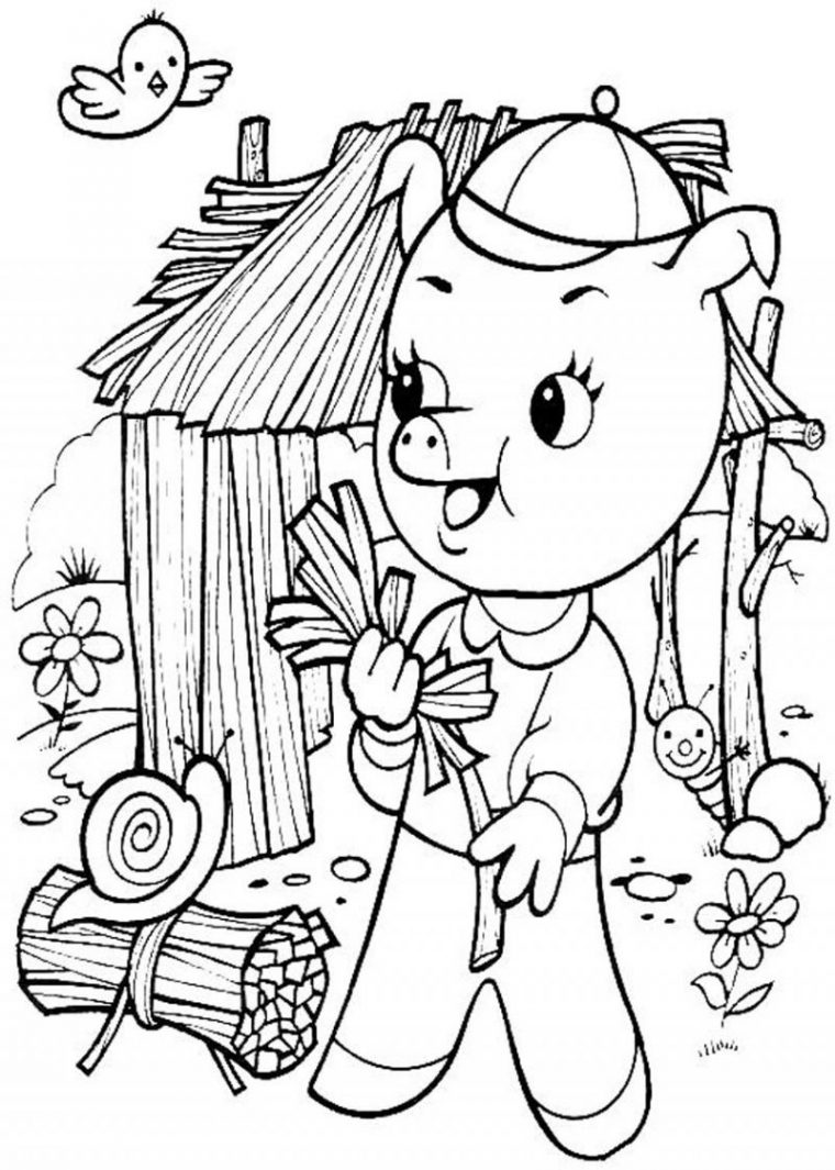 Coloriage Cochon Fait Une Maison De Paille À Imprimer avec Dessin À Colorier Cochon