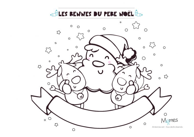 Coloriage De Noël : Le Père Noël Et Ses Rennes – Momes intérieur Pere Noel À Colorier Et Imprimer