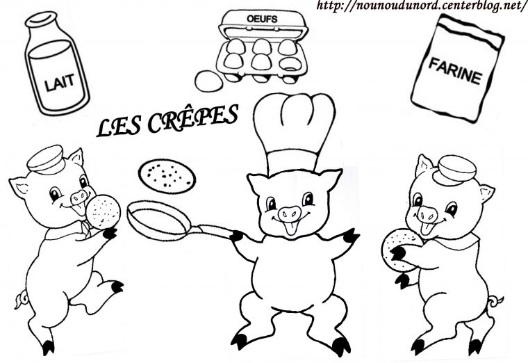 Coloriage Des 3 Petits Cochons Qui Font Des Crepes dedans Dessin À Colorier Cochon