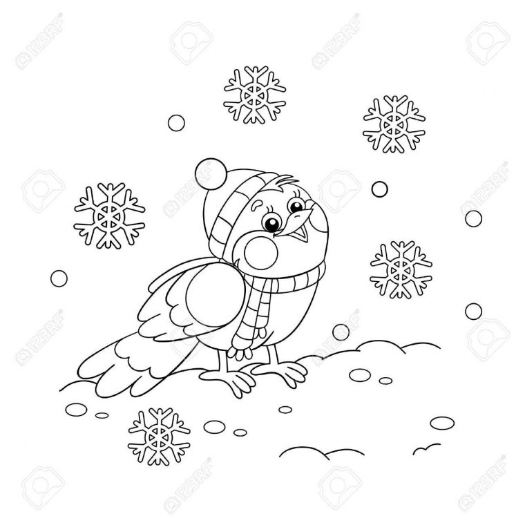 Coloriage Esquisse D'un Drôle D'oiseau En Hiver dedans Coloriage Hiver Maternelle