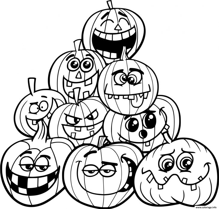 Coloriage Halloween Plusieurs Citrouilles Emotions Dessin concernant Dessin Halloween Citrouille A Imprimer Gratuit