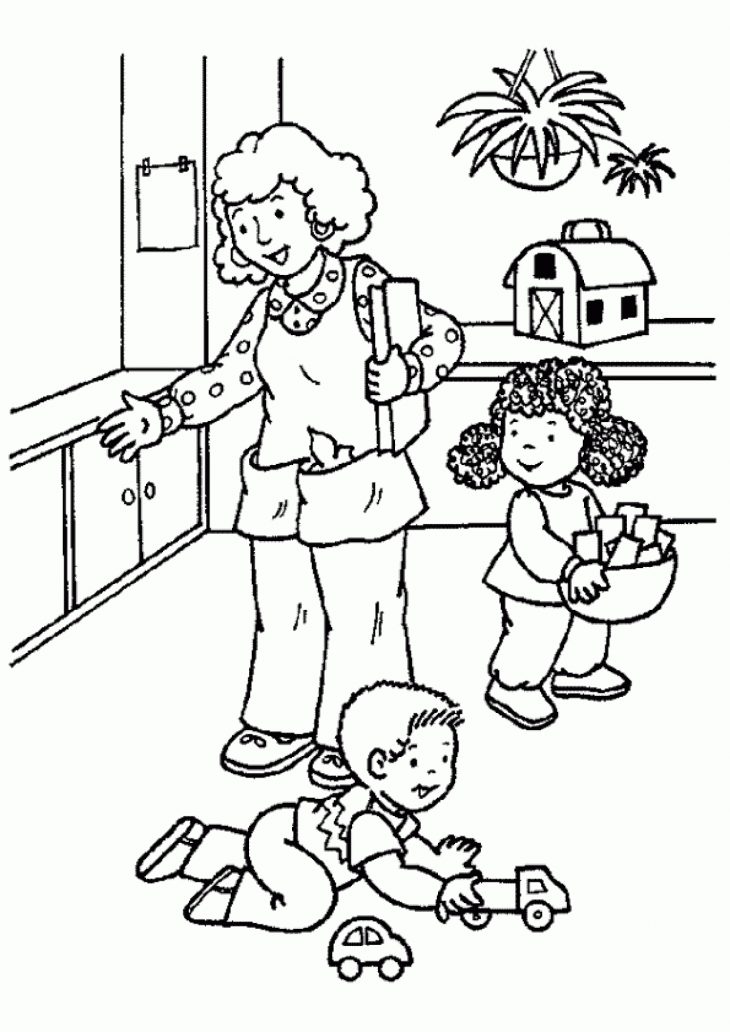 Coloriage La Crèche Les Enfants Et Leur Maîtresse tout Coloriage Classe Maternelle