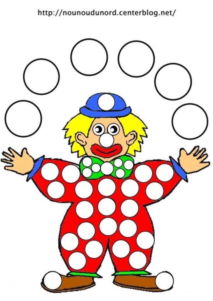 Coloriage Le Clown À Gommettes Et En Couleur | Coloriage intérieur Dessin De Clown En Couleur