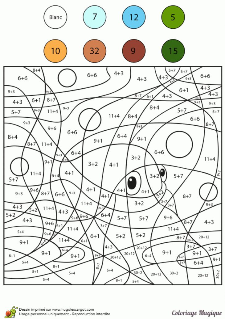 Coloriage Magique Additions, Un Petit Poisson à Coloriage Magique Cp Calcul