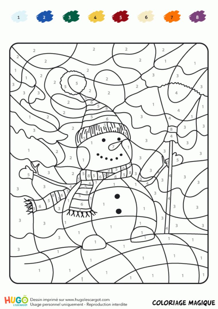 Coloriage Magique Ce1, Bonhomme De Neige encequiconcerne Coloriage Codé Ce1