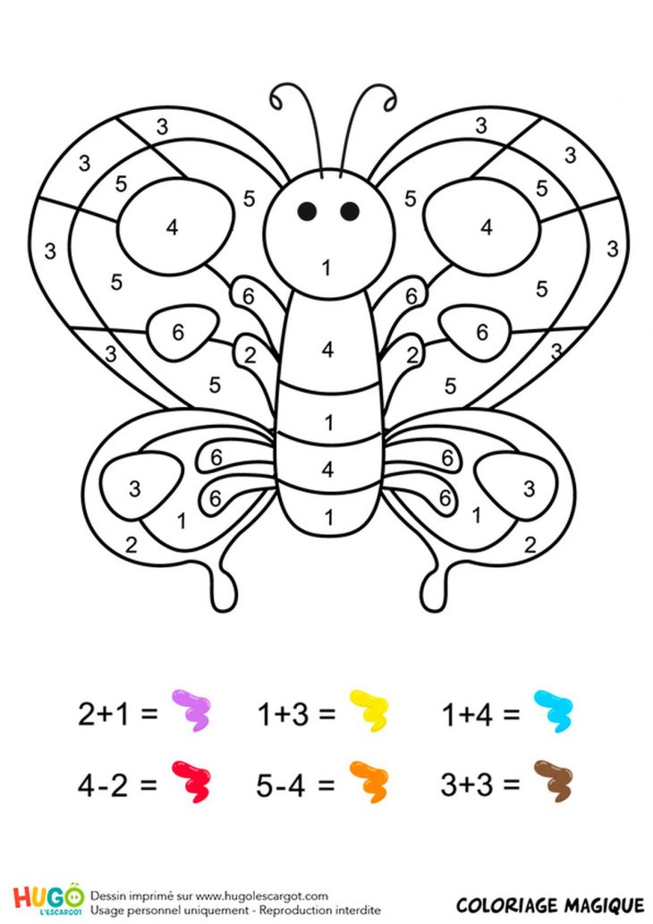 Coloriage Magique Cp : Un Papillon Multicolore intérieur Coloriage Magique Cp Calcul