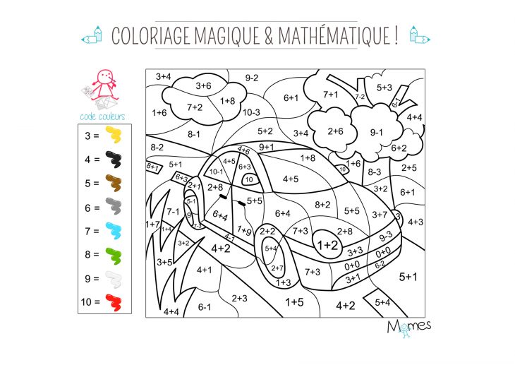 Coloriage Magique Et Mathématique : La Voiture – Momes à Coloriage Magique Pour Enfant