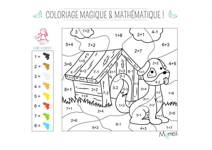 Coloriage Magique Et Mathématique : Le Chien – Momes à Coloriage Magique Pour Enfant