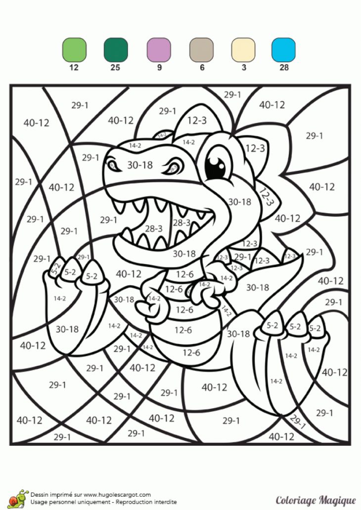 Coloriage Magique Soustractions, Un Mini Dinosaure T-Rex concernant Coloriage Magique Ce2 Soustraction